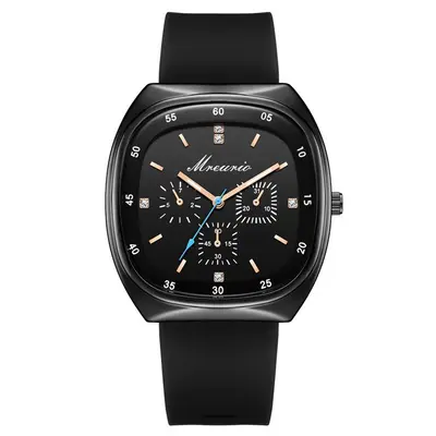 Beliebte Exportware Mode Fass Silikon Armband Drei-Augen Blauzeiger Herrenarmbanduhr Quarz Herrenuhren Fabrik Lagerbestand Großhandel