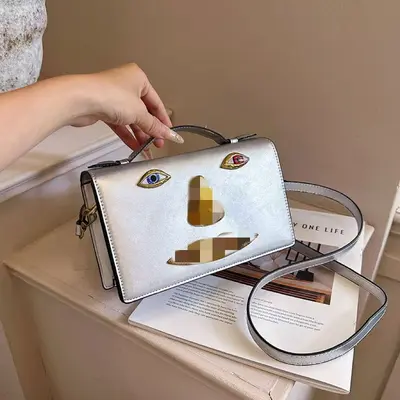 Women's Silver Patent Leather Small Square Handbag with Shoulder Strap - 11