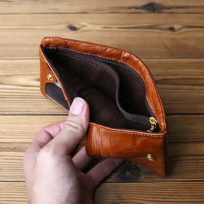 Genuine Leather Short Wallet, Top-Grain Cowhide, Vegetable-Tanned - 5