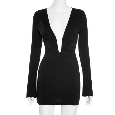 Damenkleid mit langen Ärmeln und tiefem V-Ausschnitt, Modell C25DS204 - 7