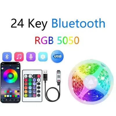 24V 3535 RGB LED Şerit Işık Seti, 44 Tuşlu Bluetooth Müzik Kontrollü, Kendinden Yapışkanlı - 7
