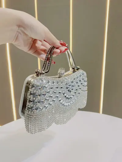Rhinestone Tassel Evening Clutch with Chain Strap for Weddings and Parties - 3