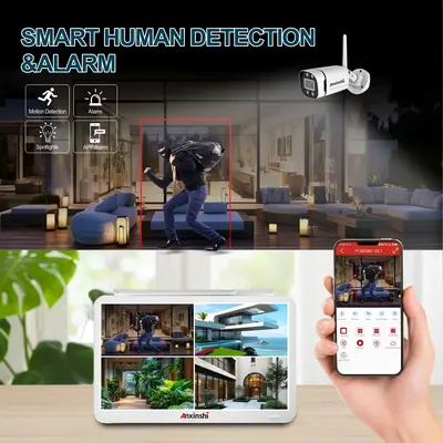 500万高清4路/8路无线WIFI子弹摄像头套装带显示屏户外防水全彩 - 3