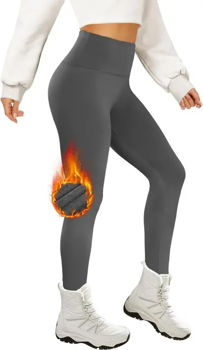 Kadın Kalın Polar Astarlı Yüksek Bel 3/4 Spor Taytı, Dışarı Giyilebilir Yoga Pantolonu - 13