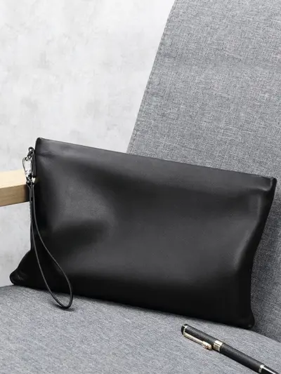 Men's Genuine Leather Sheepskin Envelope Clutch, Large Capacity Business Bag - 1