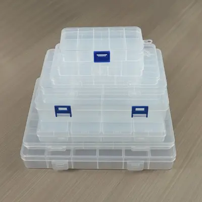 Bölmeli plastik masaüstü saklama kutusu 10 15 24 bölmeler şeffaf düğme olta takımı aksesuarları takı kozmetik ambalaj kutusu - 4