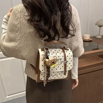 Large Capacity College Style Polka Dot Women's Backpack - 5
