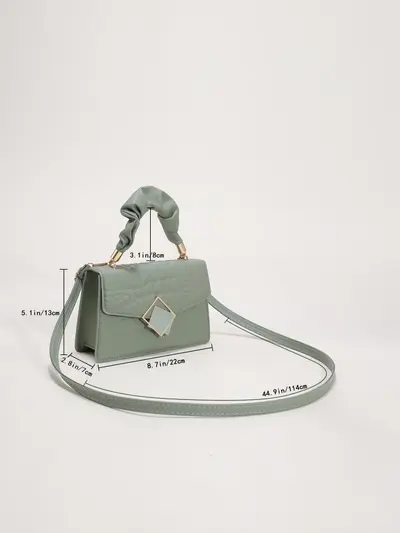 Women's Pleated Shoulder Bag, Solid Color, Stone Pattern Small Square - 7