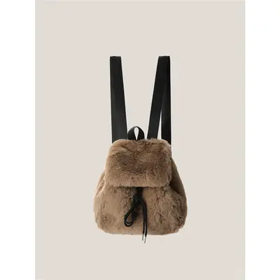 Women's Winter Plush Backpack with Colour-Block Cute Design - 2