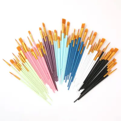 Cross-border 10-piece Pearl Plastic Handle Oil Painting Brush Set Nylon Hair Children's Painting Brush Oil Painting Gouache Brush Set