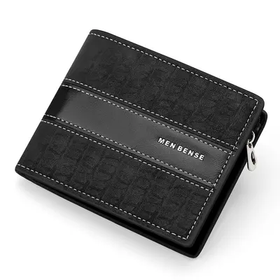 Men's Short Wallet in Crocodile Pattern Leather with Zip Coin Pocket - 5