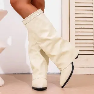 Damen-Modestiefel mit plissiertem Schaft, Blockabsatz, Große Größen - 10