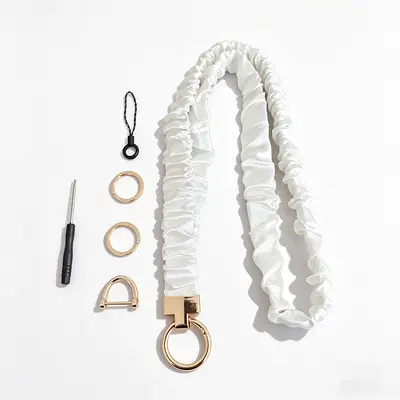 Stoff-Scrunchie Handy-Halsband, goldfarbener T-Clip - 9