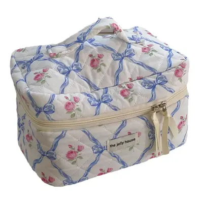Große Kosmetiktasche mit Blumenmuster, gesteppte Make-up-Tasche