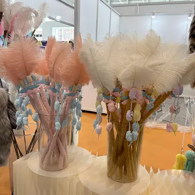 Ostrich Feather Cat Teaser Wand with Plush Wooden Stick - 1