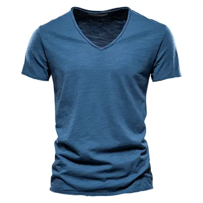 Men's Solid Slub V-Neck T-Shirt, 100% Cotton, Short Sleeve - 11