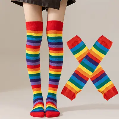 Regenbogen-Streifensocken für Damen, overknee-lang - 7