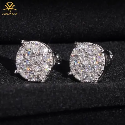 9.8mm Ice Crystal Stud Earrings, S925 Sterling Silver with Moissanite, Unisex Hip-Hop Jewe