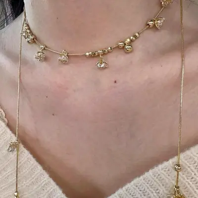 Mehrlagige Halskette mit Blütenquasten, Schlüsselbein-Kette - 11