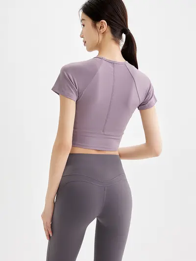 Damen-Yoga-Shirt, Kurzarm, schnelltrocknend - 4