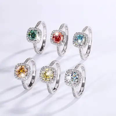 S925 Silver Moissanite Princess Square Ring for Women