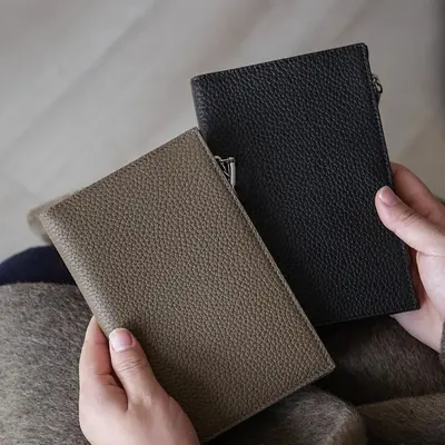 Genuine leather passport wallet, zipper, ultra-thin, multifunctional - 2