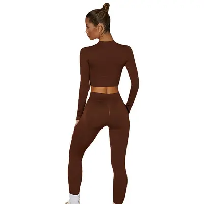 Sınır ötesi yeni ürün dikişsiz yoga kıyafeti yüksek mukavemetli fermuarlı spor üst yüksek bel kalça kaldırma pantolon takım elbise spor giyim