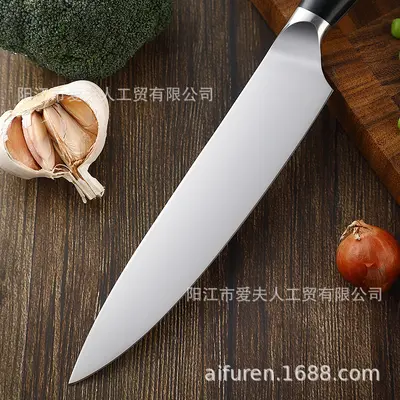 厂家批发跨境厨房厨师刀具套装黑彩木双钢头镜光三德刀西餐刀具