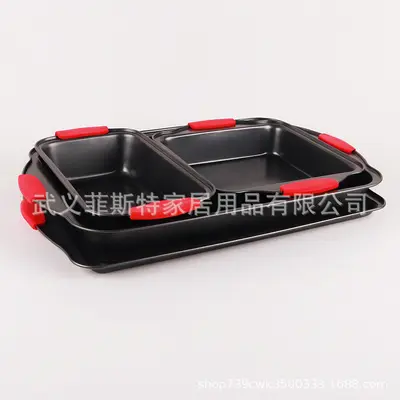 Home oven high temperature non-stick 10-piece set 6-piece silicone handle Wuyi Yongkang carbon steel baking pan set toast
