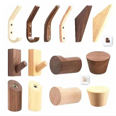 Cross-border wooden wall hooks, simple solid wood brackets for indoor door storage, clothing and hat hooks.