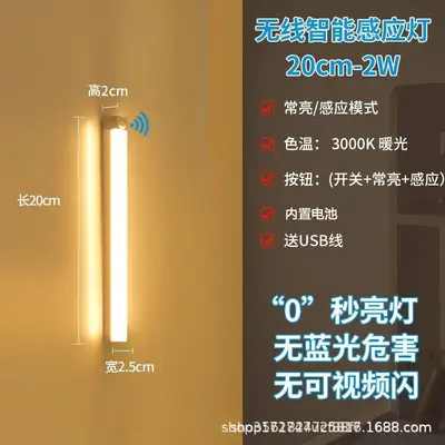 跨境led磁吸感应灯长条无线小夜灯USB充电床头柜灯人体感应衣柜灯 - 10