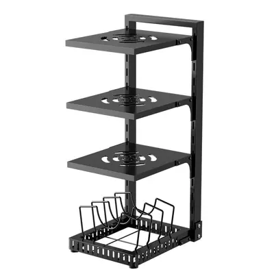 Kitchen shelf for pot storage, retractable, tiered design