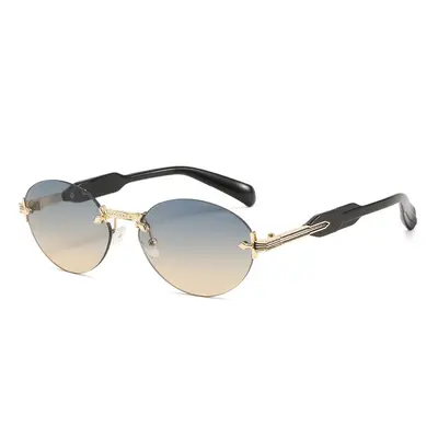 Retro Oval Frameless Sunglasses Unisex with Cut-Edge Lenses - 4