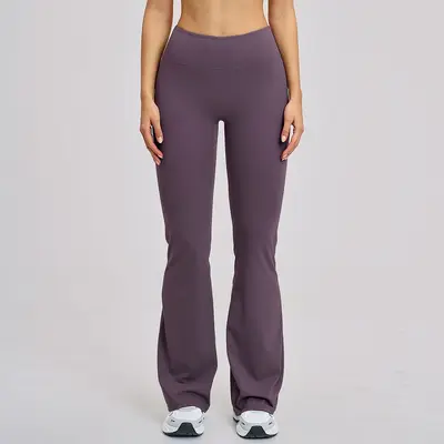 Yogahose mit hohem Bund, gebürstet, Schlaghose mit weitem Bein, Modell 5061 - 11