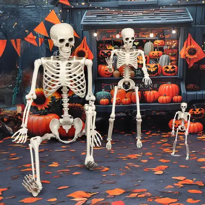 Halloween Skeleton Figure, Realistic Human Skeleton Walking Dog, Party and Yard Decoration