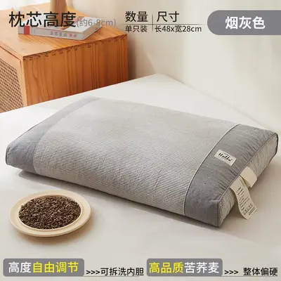 Cotton buckwheat hull pillow with cervical spine support - 10