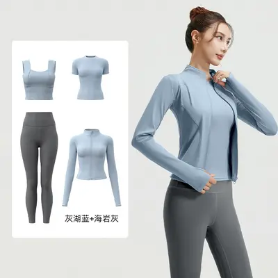 Damen-Yoga-Set 4-teilig: Strickjacke, Sport-BH, T-Shirt und Yogahose - 7