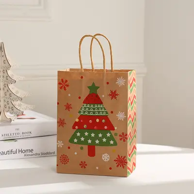 Christmas Tote Bag Kraft Paper Bag Gift Bag Wholesale Clothing Shopping Bag Snowflake Elk Gift Bag