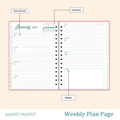 Grenzüberschreitender Terminkalender 2027 Planer Ringbuch Notizbuch A5 Notizbuch mit Bindeband anpassbares LOGO Jahreskalender