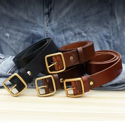 Authentic First Layer Pure Cowhide Belt Paul Men's Cowhide Belt Retro Alloy Genuine Leather Young and Middle-Aged Denim Belt