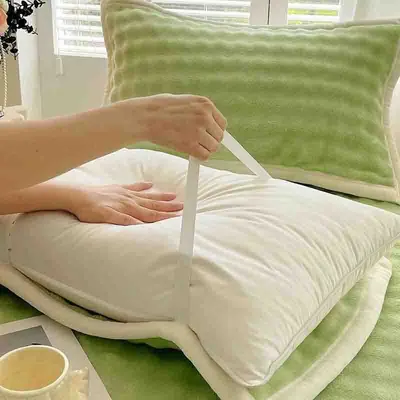 Çift Taraflı Tavşan Peluş Yastık Kılıfı, Kalın Astar, Bağcıklı, Kaymaz, Tek Kişilik - 2