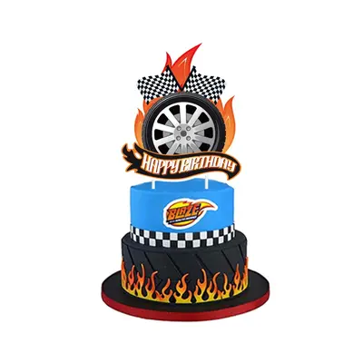 F1 Racing Theme Birthday Pull Flag, Black and White Checkered, Fishtail - 9