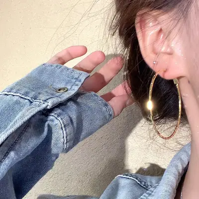 Large hoop earrings for round faces, silver-tone, oversized - 5