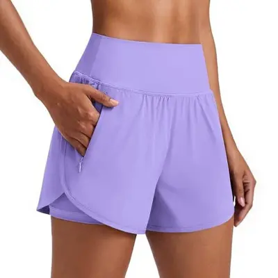 Women's High-Waist Quick-Dry Running Shorts with Zip Pocket
