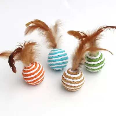 Durable Sisal Cat Ball with Squeaker, Molar Stick and Catnip Teaser Wand - 8