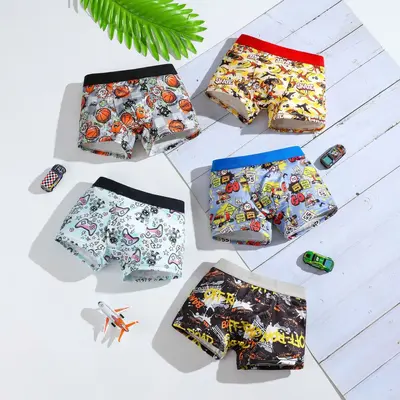 Boys' Milk Silk Boxer Briefs, Breathable Cartoon Design - 11