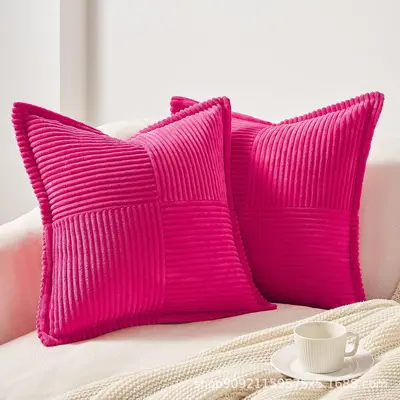 Solid Color Striped Velvet Sofa Cushion, Office Lumbar Pillow - 8