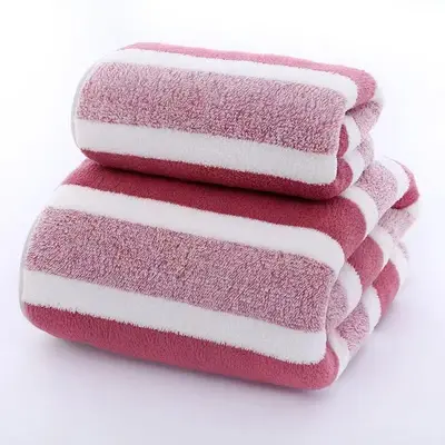 Mercan polar havlu seti, kalın, emici, çizgili tasarım - 8