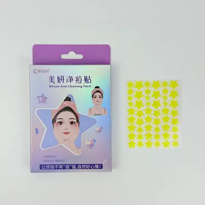 Star-shaped pimple patches, pus-absorbing, can be applied over makeup