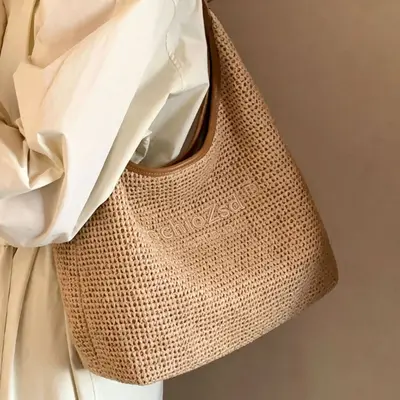 Damen-Tote-Bag aus Geflecht, großes Fassungsvermögen, Achseltasche